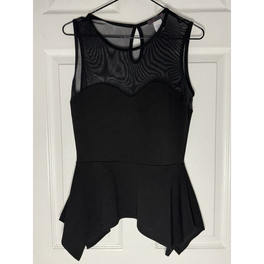Joyce Leslie Y2K 90 Size M Sheer Black Sleeveless Peplum Sweetheart Top Cocktail